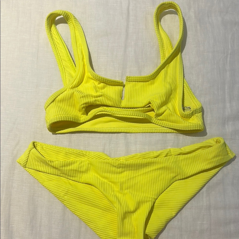 Frankie’s bikinis Neon Yellow Ribbed Bikini Set - Women's Swimwear